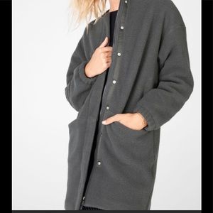 Fabletics Fleece Grey Charcoal Long Jacket Coat Size S EUC